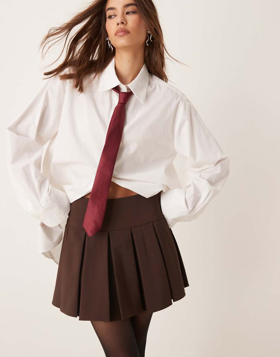 Miss Selfridge pleated mini skirt in chocolate