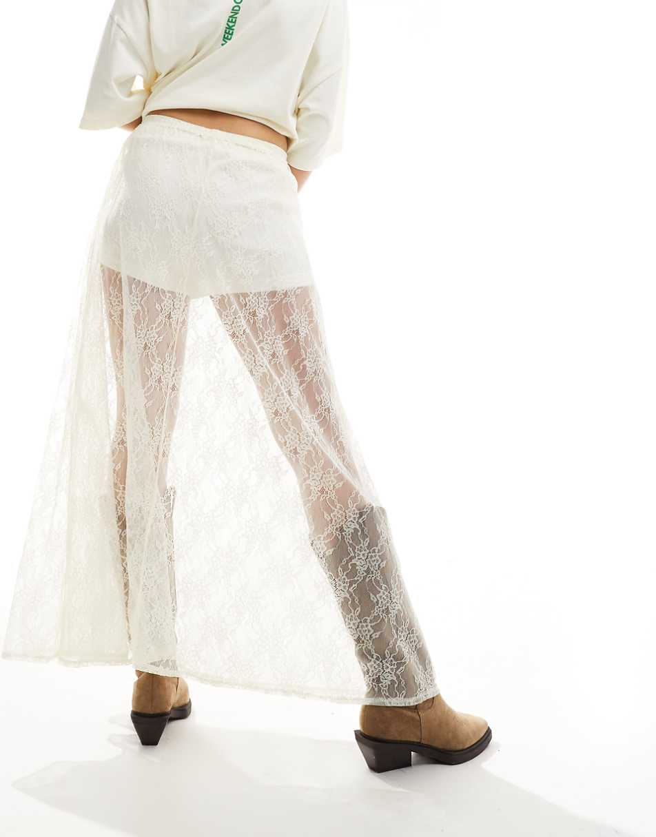 Stradivarius lace maxi skirt in ecru