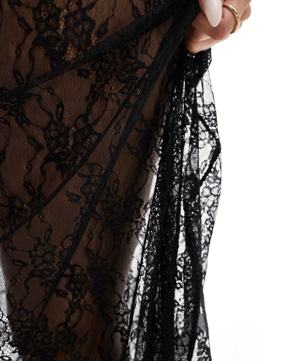 Stradivarius lace maxi skirt in black