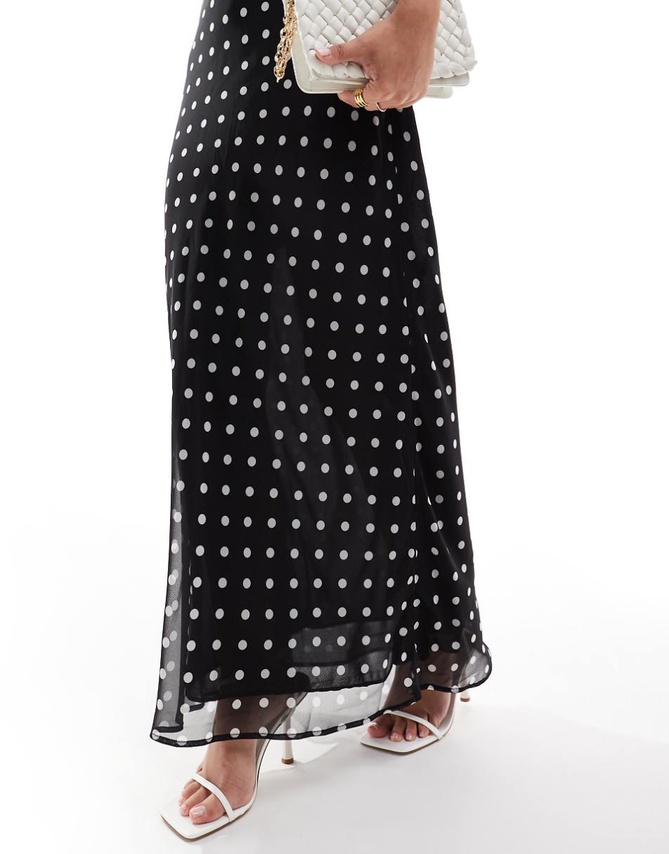 ASOS DEISGN chiffon scoop neck maxi dress in polka dot