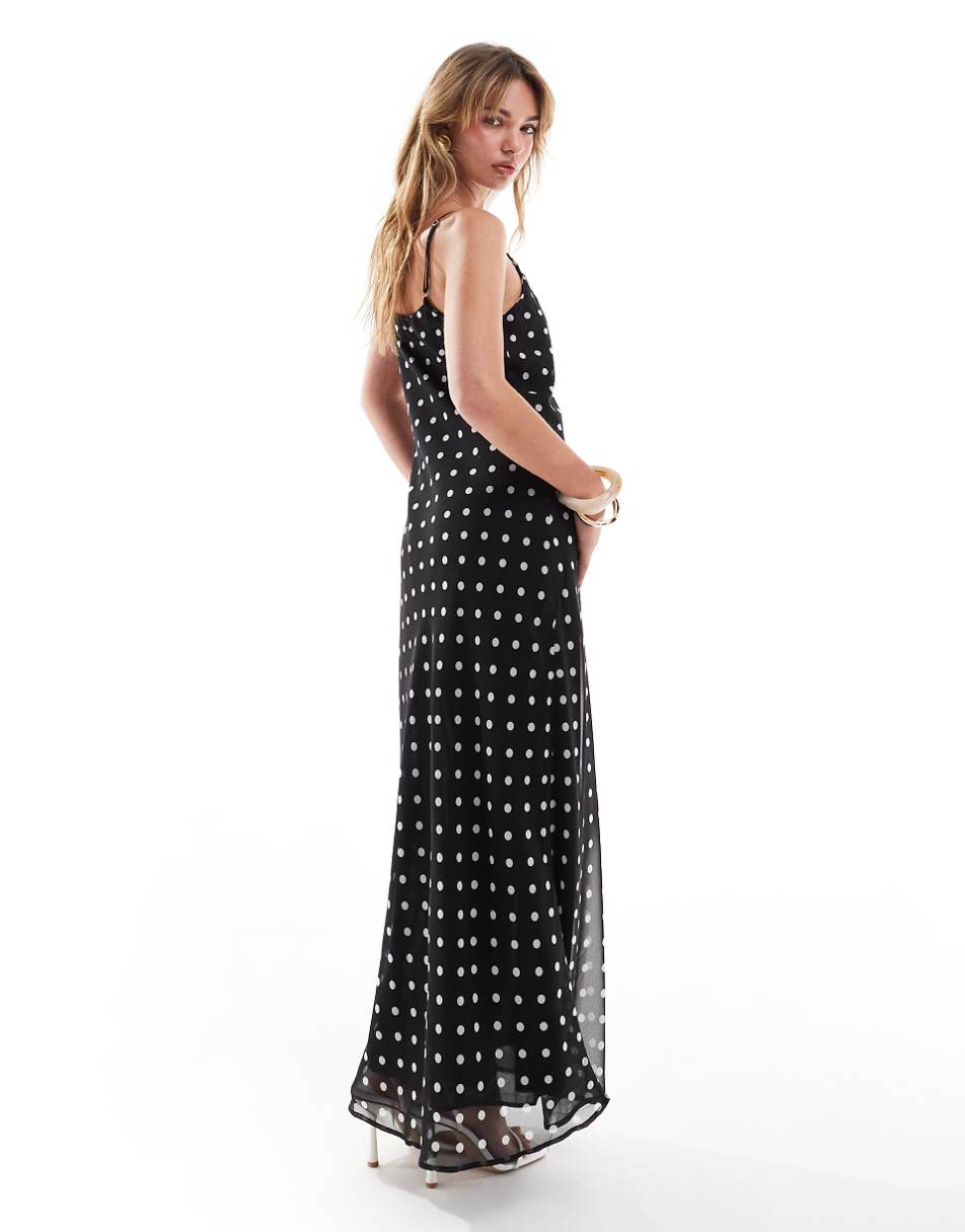 ASOS DEISGN chiffon scoop neck maxi dress in polka dot