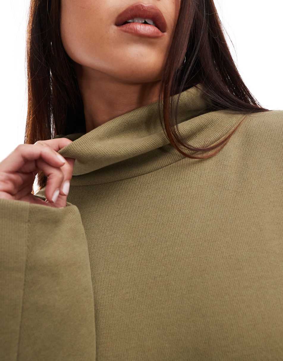 ASOS DESIGN Supersoft cocoon sleeve funnel neck mini dress in khaki