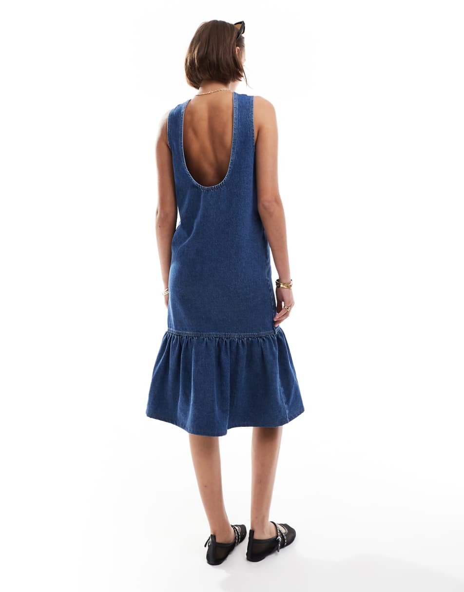 ASOS DESIGN denim dropwaist midi dress in indigo