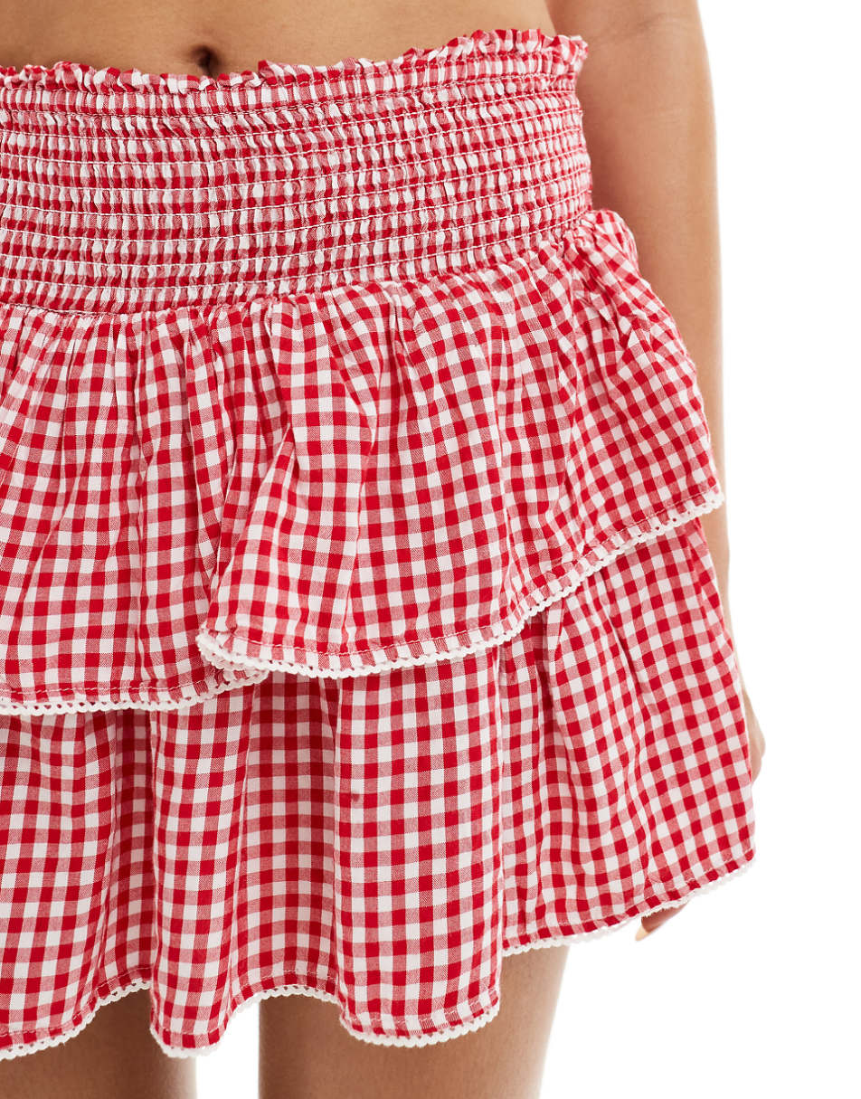 Bershka mini rara skirt in red gingham