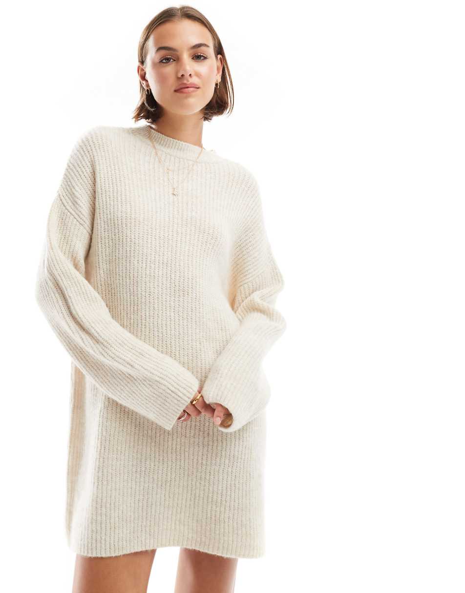 Pull&Bear knitted sweater mini dress in ecru