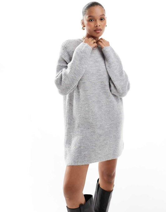 Pull&Bear knit sweater mini dress in light gray