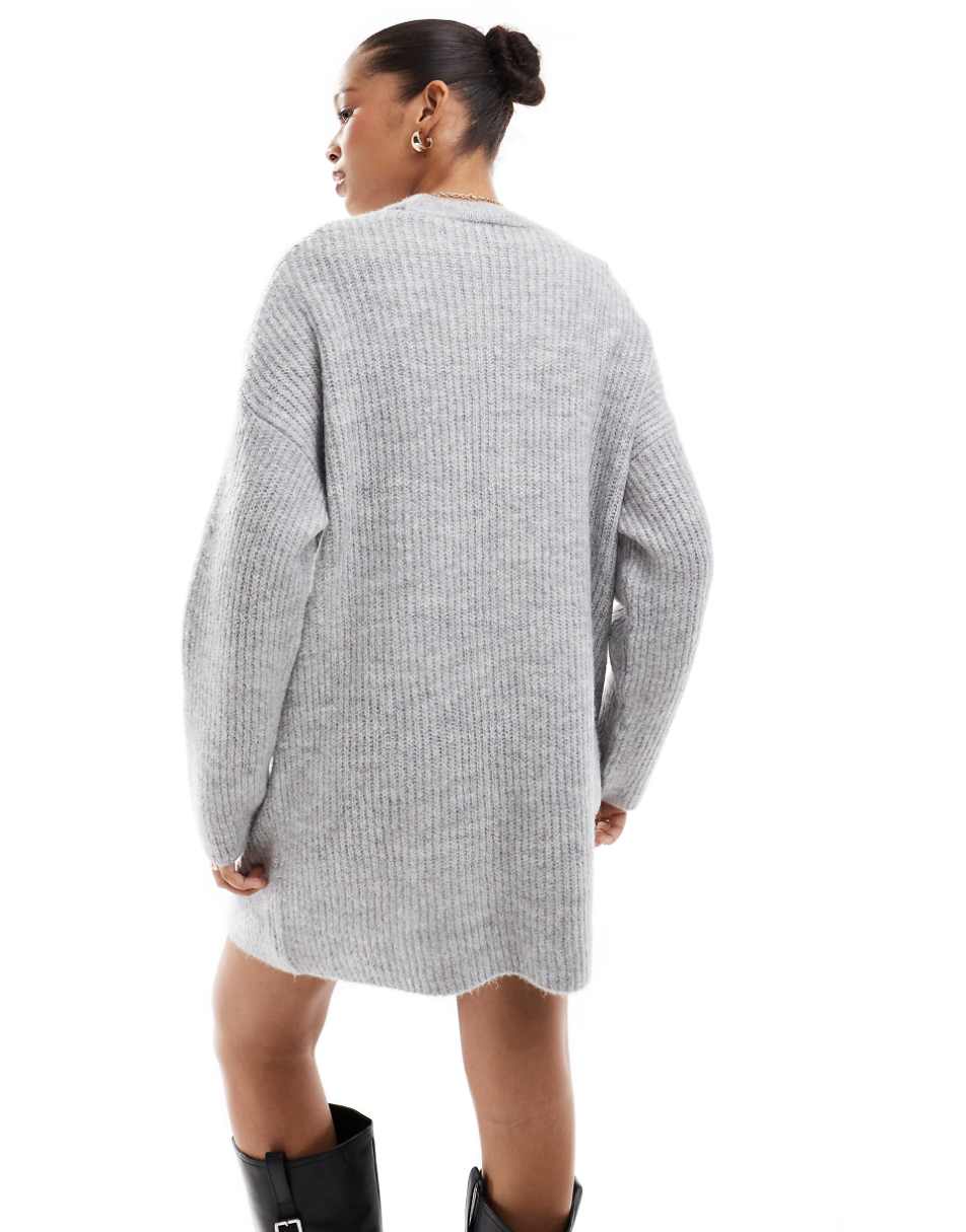 Pull&Bear knit sweater mini dress in light gray