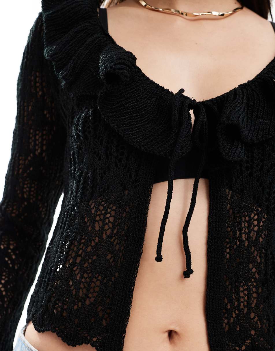 Miss Selfridge crochet frill detail cardigan