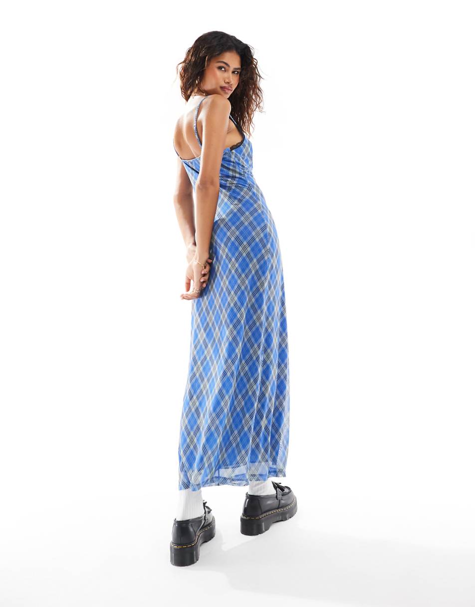 Reclaimed Vintage mesh midi dress in plaid