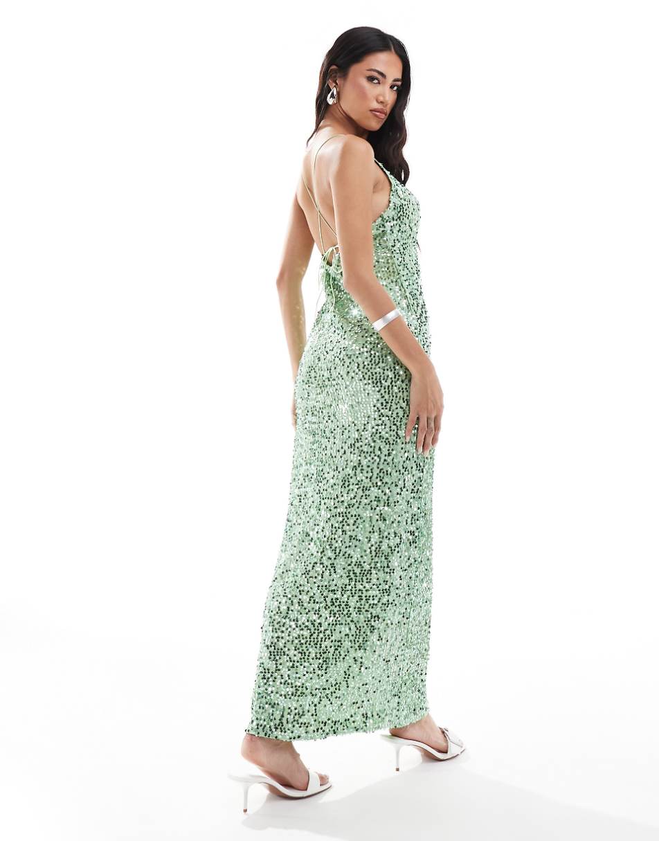 ASOS DESIGN sequin cami cross back maxi dress in mint