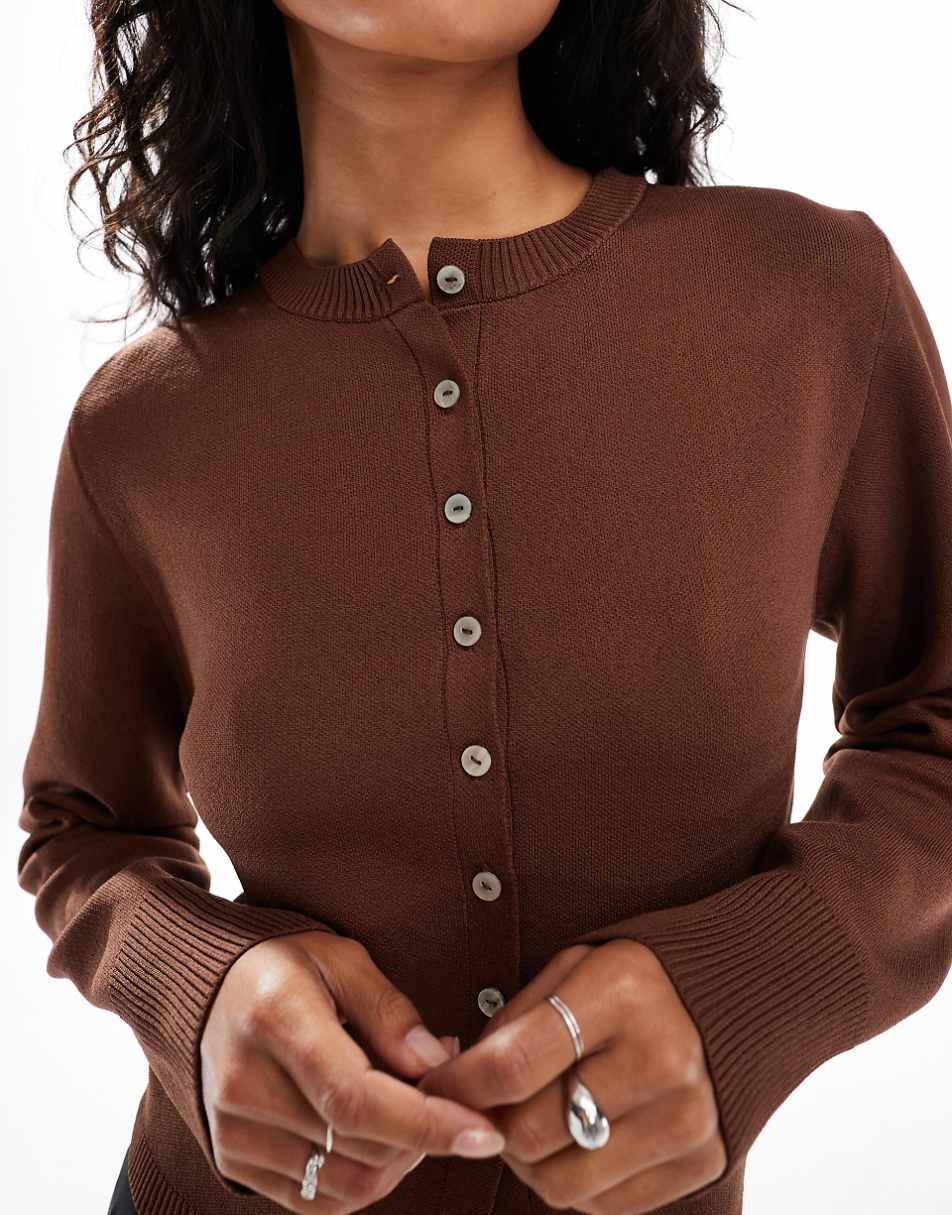 ASOS DESIGN compact stitch cardigan in chocolate brown