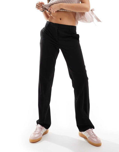 Bershka straight leg tailored pants in black