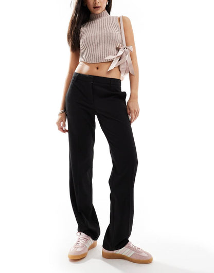 Bershka straight leg tailored pants in black