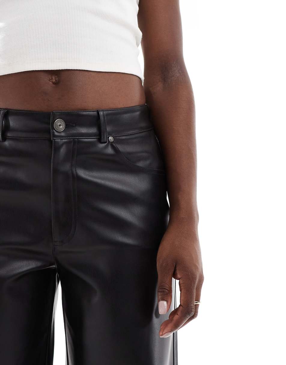 Stradivarius wide leg faux leather pants in black