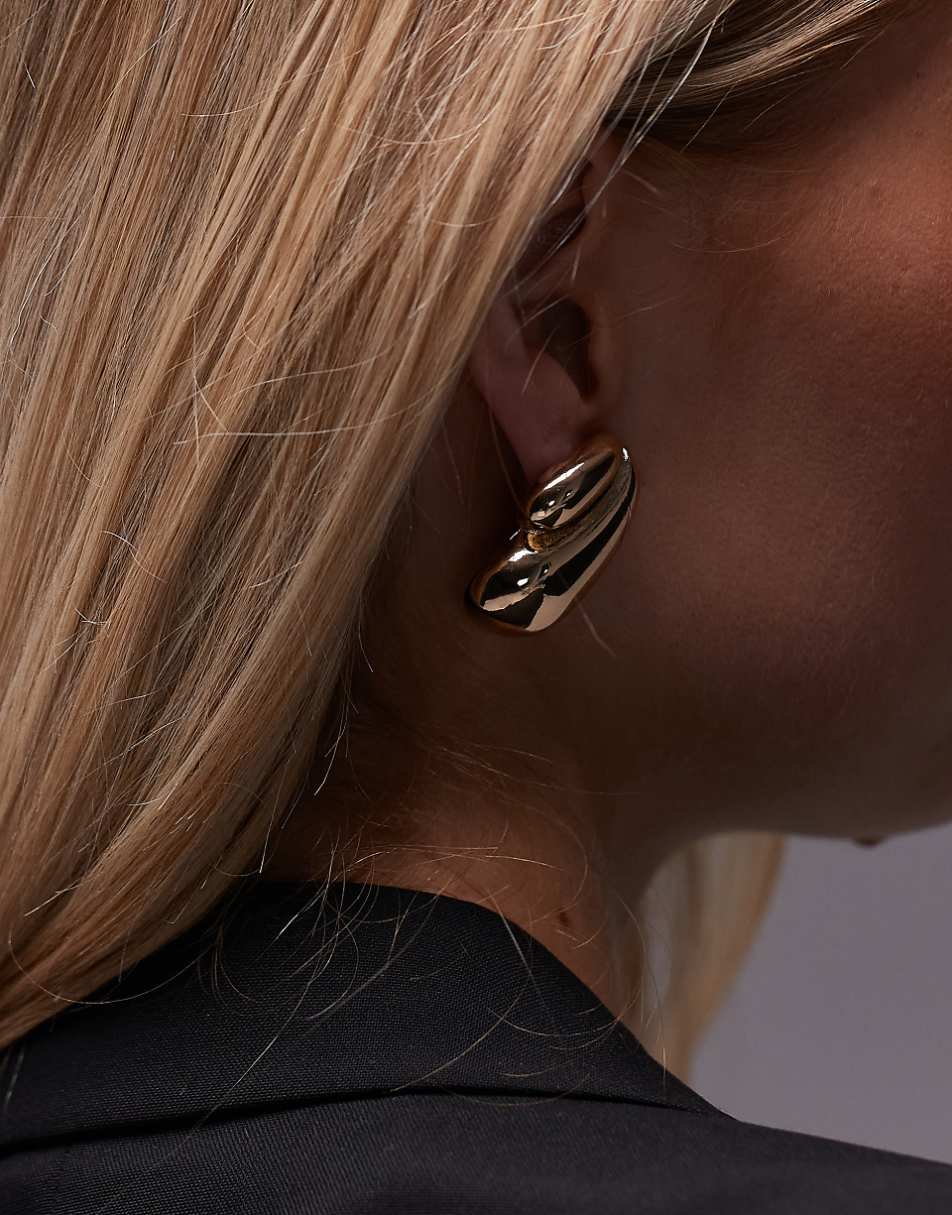 Topshop Emilie double teardrop stud earrings in gold tone