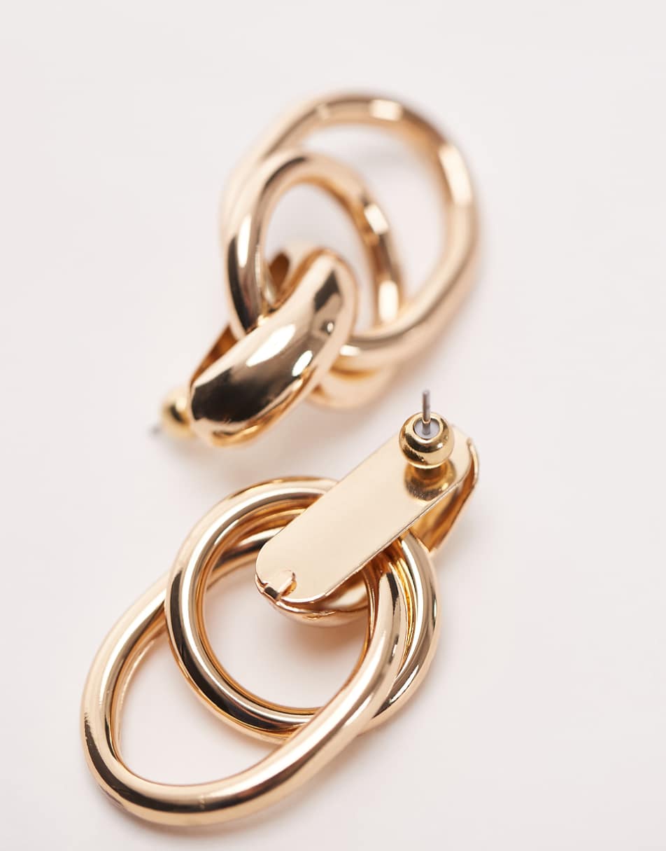 Topshop Eloise double drop door knocker earrings in gold tone