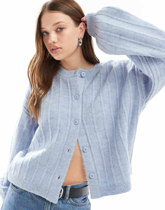 ASOS DESIGN fluffy oversized knitted cardigan in light blue