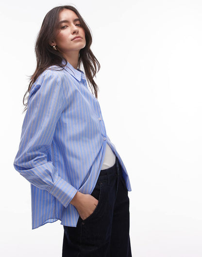 Mango shirt in light blue and brown stripe