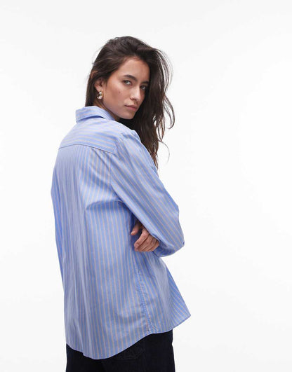 Mango shirt in light blue and brown stripe