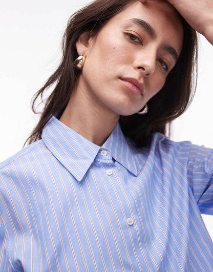 Mango shirt in light blue and brown stripe